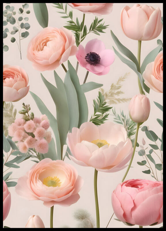 plakat - flower collage pastel II