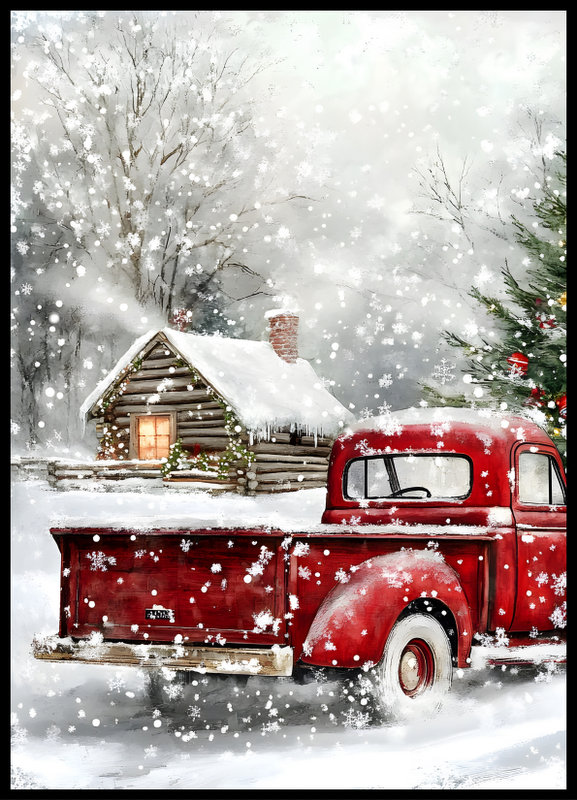 plakat - czerwony pick-up