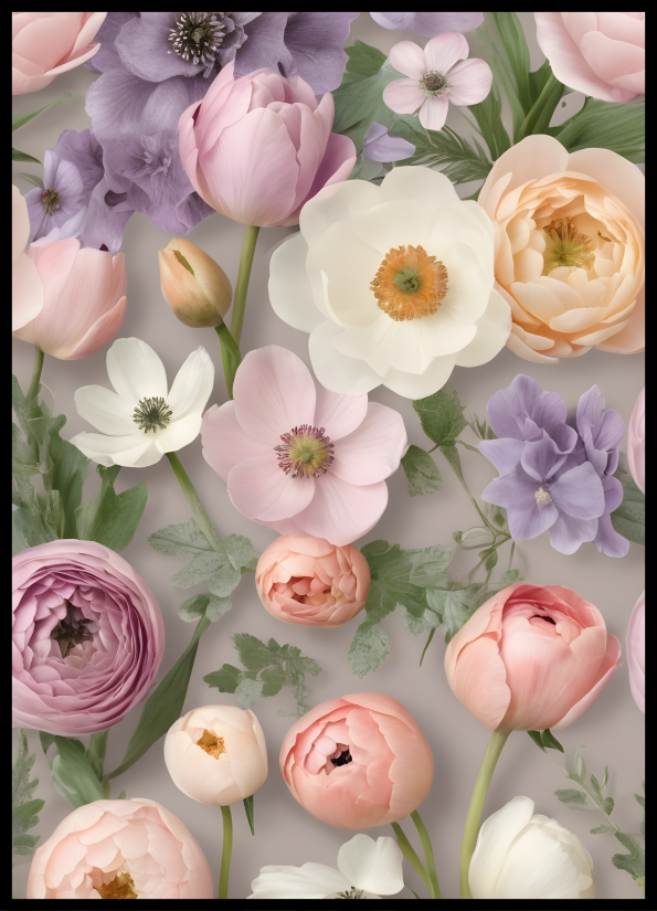 plakat - flower collage peach violet II