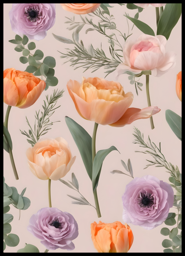 plakat - flower collage peach violet