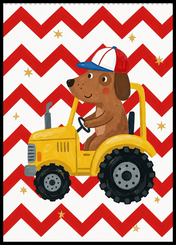 Plakat - Piesek w traktorze